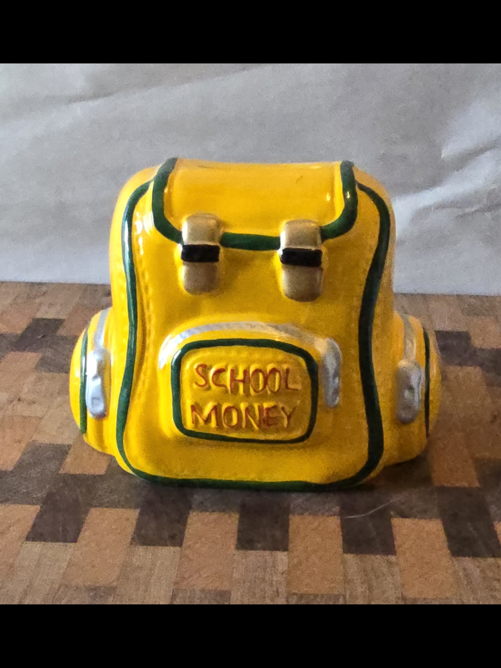 Yellow School Backpack Ceramic Coin Bank